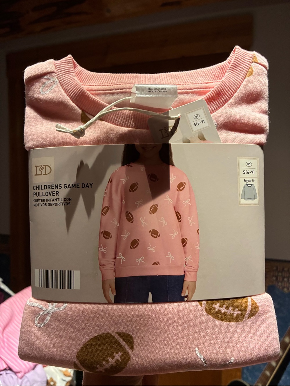 NWT Lily & Dan Pink Game Day Crewneck Sweatshirt with Football and Bow Pattern